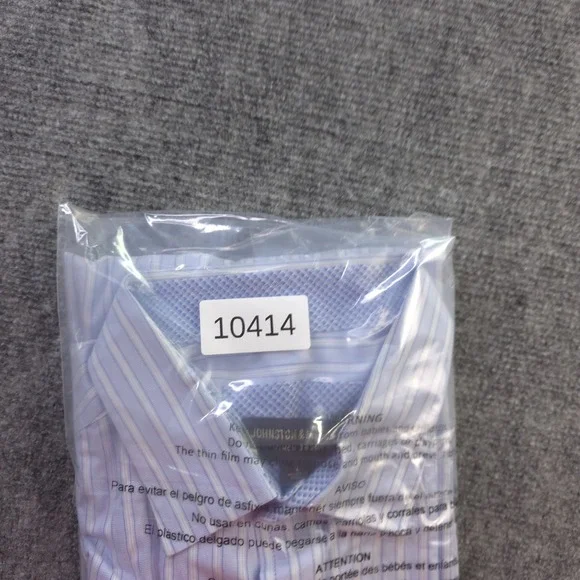 Johnston Murphy Shirt Large Blue Striped Short Sleeve Button Up Cotton Pocket - Picture 8 of 8